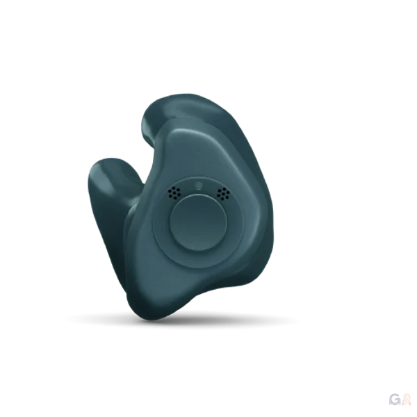 Aide auditive ReSound Sensia intra ITE sur mesure rechargeable, coque anthracite occupant la conque
