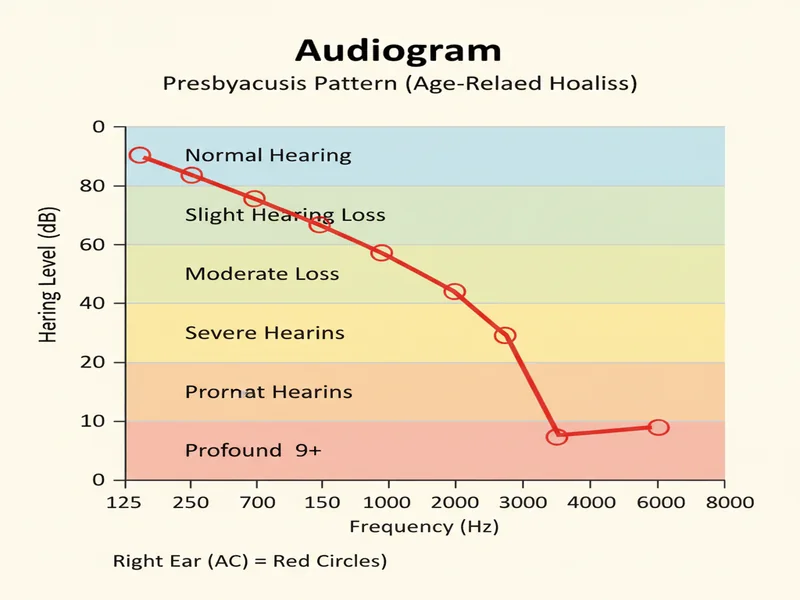 Audiogramme typique de presbyacousie montrant une chute progressive dans les fréquences aiguës