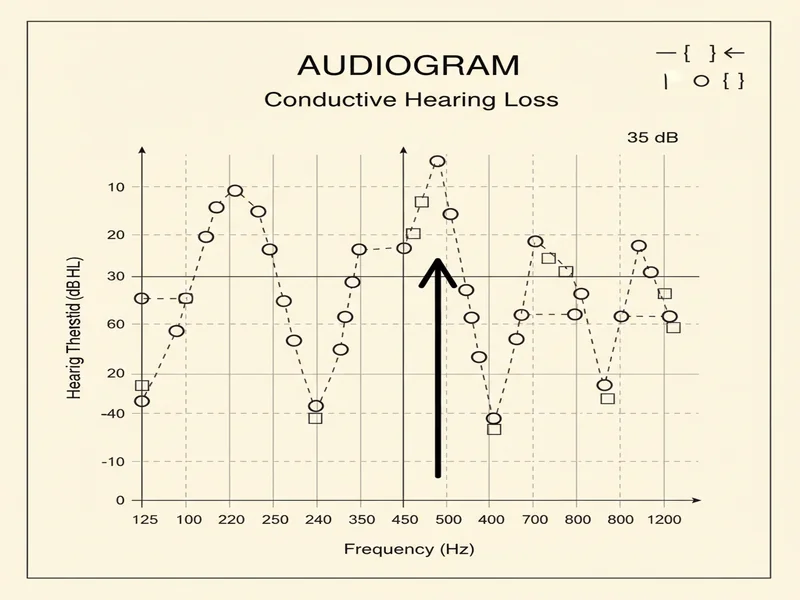 Audiogramme de surdité de transmission montrant l'écart aérien-osseux entre conduction aérienne et osseuse